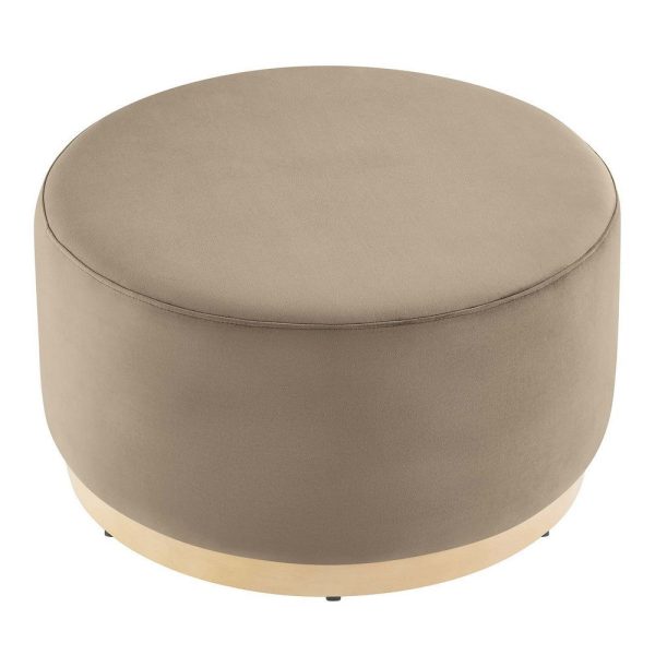 Modway Tilden 29 Inch Round Performance Velvet Upholstered Ottoman in Taupe Natural - Round Ottoman Coffee Table for Living Room - Large Ottoman Foot Rest with Rubberwood Plinth Base Online - Image 2