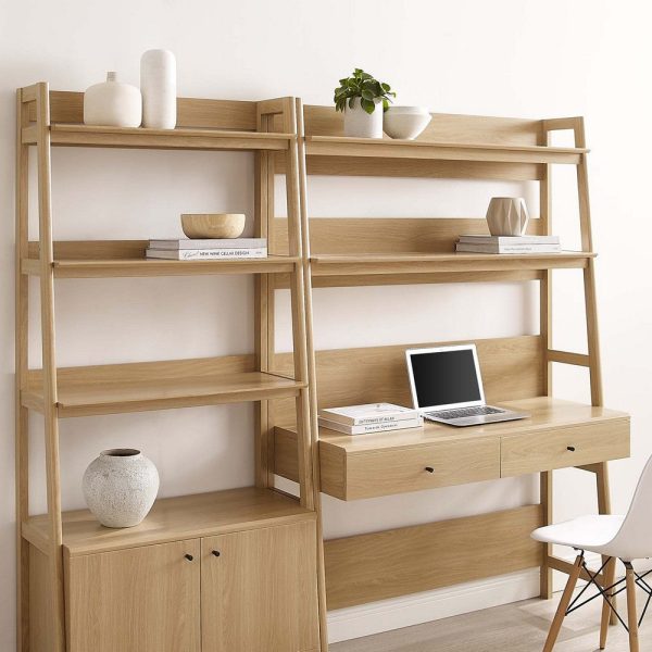 Modway 2-Piece Home Office Desk and Bookshelf Display Case in Oak For Sale - Image 3