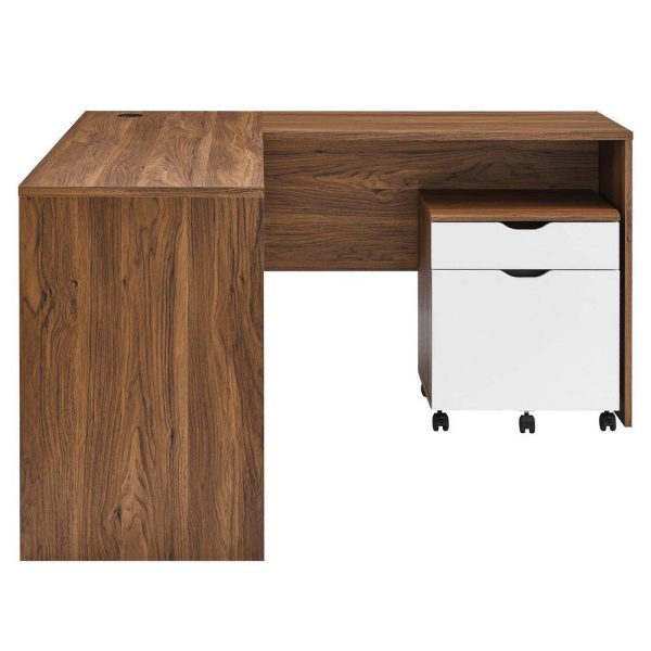 Modway Envision Mid-Century Modern, Desk and File Cabinet Set, Walnut White Online now - Image 2