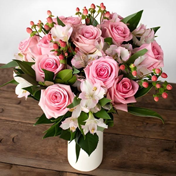 Pink Blushing Rose Flower Bouquet For Sale - Image 2